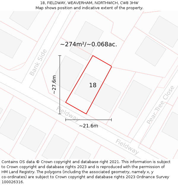 18, FIELDWAY, WEAVERHAM, NORTHWICH, CW8 3HW: Plot and title map