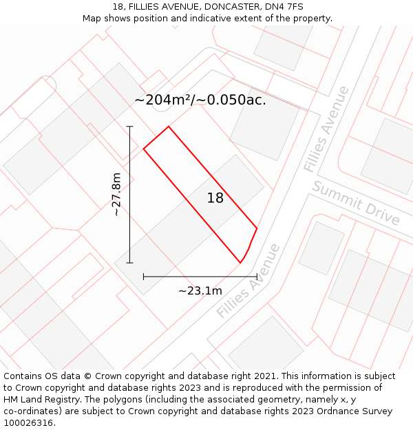 18, FILLIES AVENUE, DONCASTER, DN4 7FS: Plot and title map