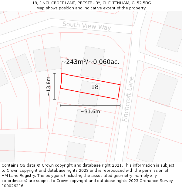 18, FINCHCROFT LANE, PRESTBURY, CHELTENHAM, GL52 5BG: Plot and title map