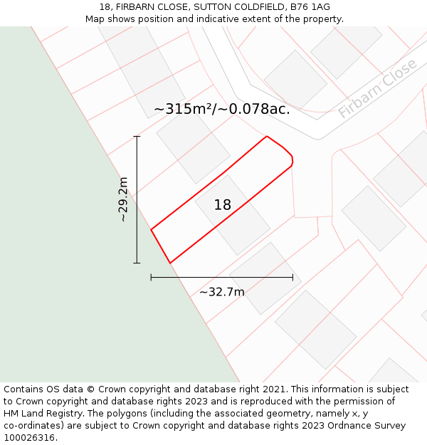 18, FIRBARN CLOSE, SUTTON COLDFIELD, B76 1AG: Plot and title map