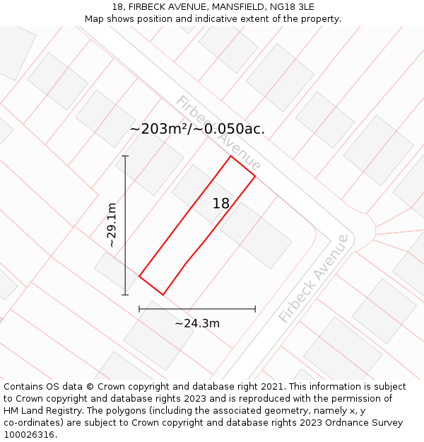 18, FIRBECK AVENUE, MANSFIELD, NG18 3LE: Plot and title map
