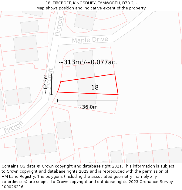 18, FIRCROFT, KINGSBURY, TAMWORTH, B78 2JU: Plot and title map