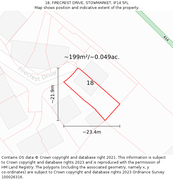 18, FIRECREST DRIVE, STOWMARKET, IP14 5FL: Plot and title map