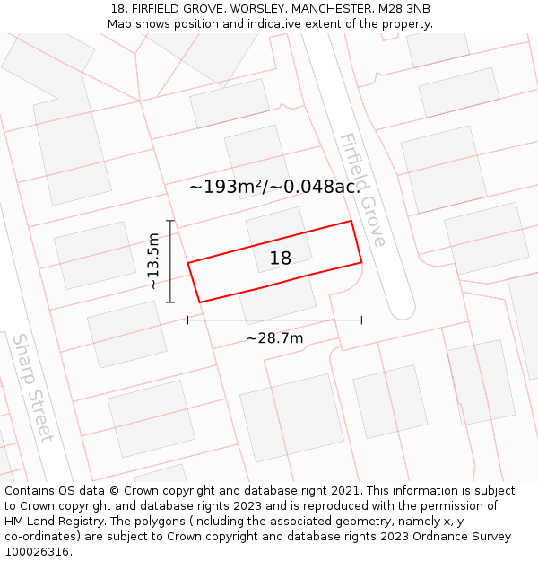 18, FIRFIELD GROVE, WORSLEY, MANCHESTER, M28 3NB: Plot and title map