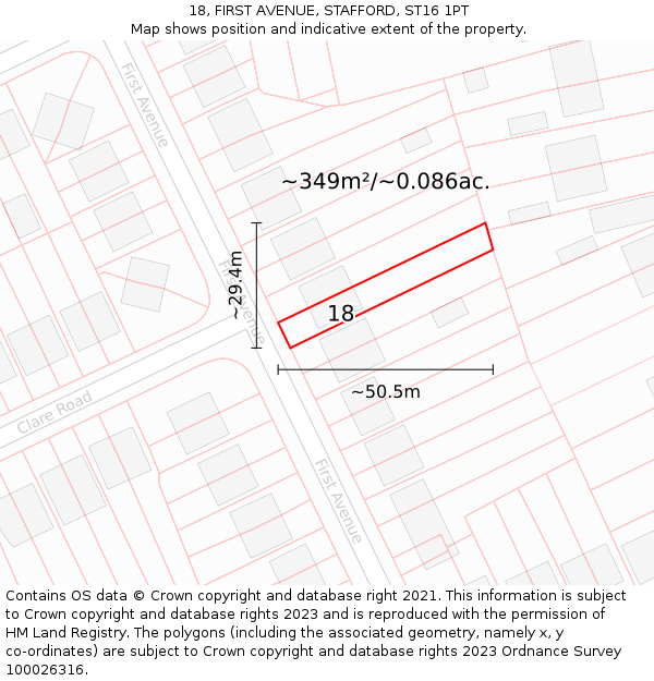 18, FIRST AVENUE, STAFFORD, ST16 1PT: Plot and title map