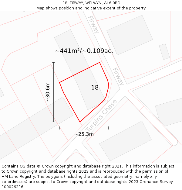 18, FIRWAY, WELWYN, AL6 0RD: Plot and title map