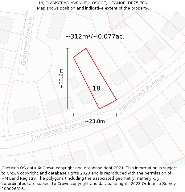 18, FLAMSTEAD AVENUE, LOSCOE, HEANOR, DE75 7RN: Plot and title map
