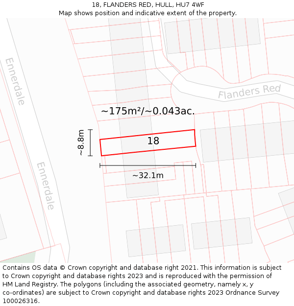 18, FLANDERS RED, HULL, HU7 4WF: Plot and title map
