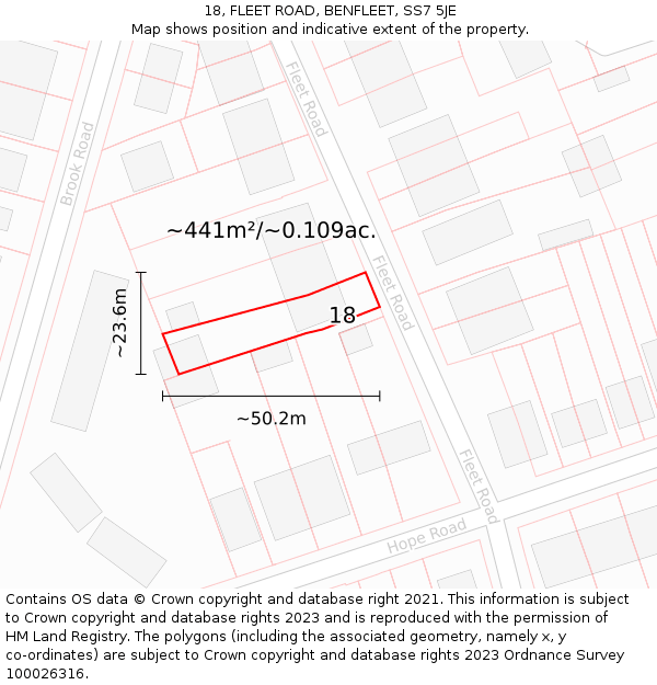 18, FLEET ROAD, BENFLEET, SS7 5JE: Plot and title map