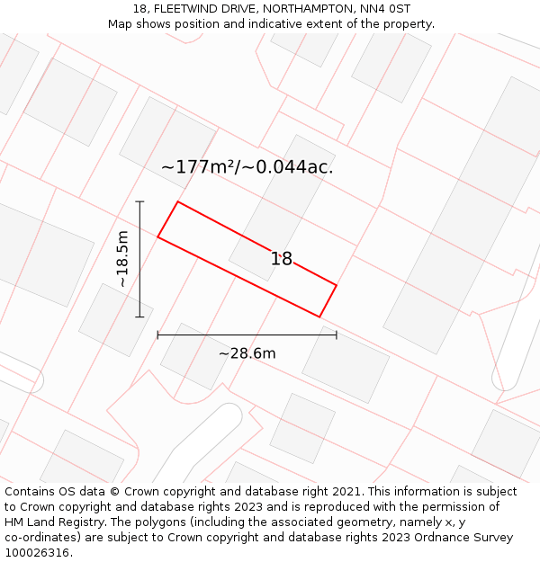 18, FLEETWIND DRIVE, NORTHAMPTON, NN4 0ST: Plot and title map