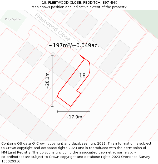 18, FLEETWOOD CLOSE, REDDITCH, B97 4NX: Plot and title map
