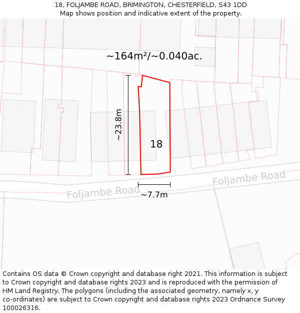 18, FOLJAMBE ROAD, BRIMINGTON, CHESTERFIELD, S43 1DD: Plot and title map