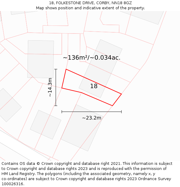 18, FOLKESTONE DRIVE, CORBY, NN18 8GZ: Plot and title map