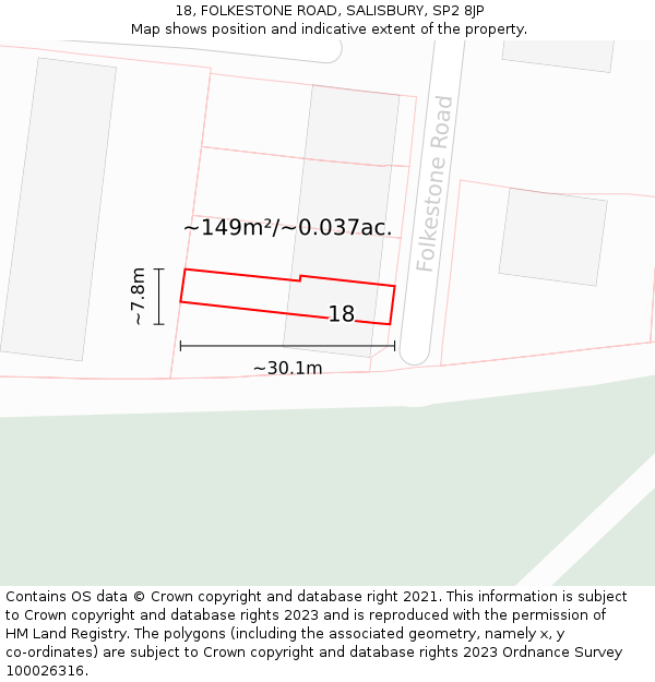 18, FOLKESTONE ROAD, SALISBURY, SP2 8JP: Plot and title map