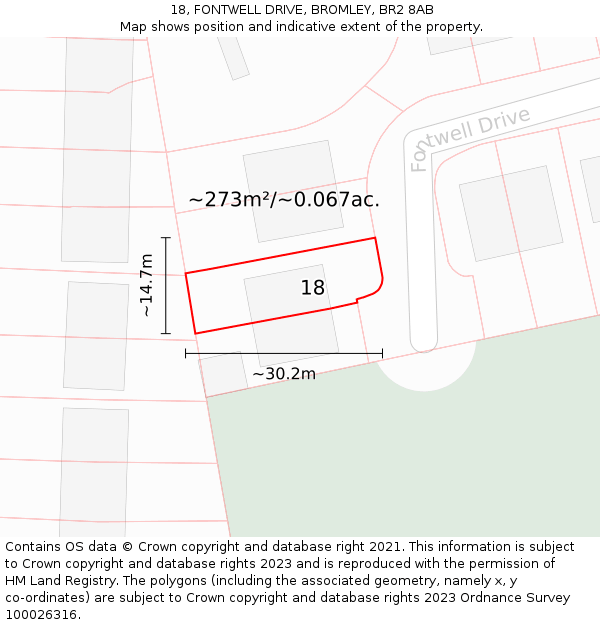 18, FONTWELL DRIVE, BROMLEY, BR2 8AB: Plot and title map
