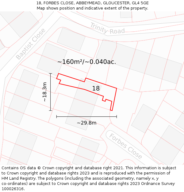 18, FORBES CLOSE, ABBEYMEAD, GLOUCESTER, GL4 5GE: Plot and title map