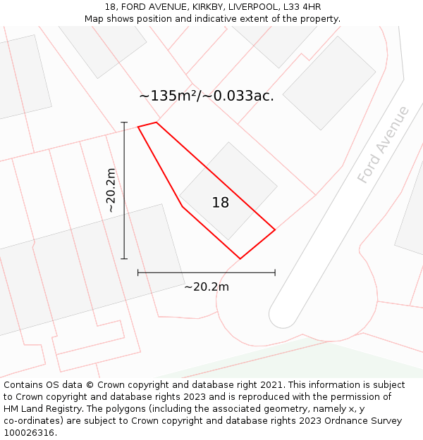 18, FORD AVENUE, KIRKBY, LIVERPOOL, L33 4HR: Plot and title map