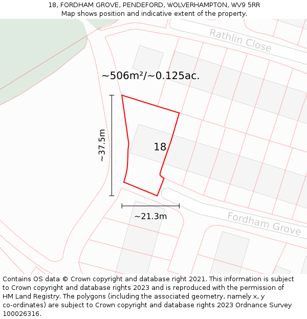 18, FORDHAM GROVE, PENDEFORD, WOLVERHAMPTON, WV9 5RR: Plot and title map