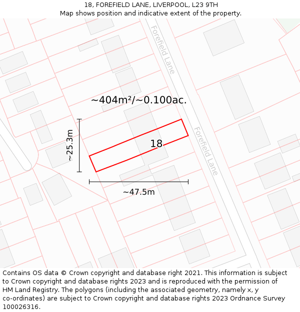 18, FOREFIELD LANE, LIVERPOOL, L23 9TH: Plot and title map