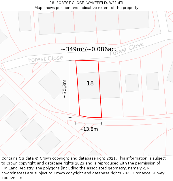 18, FOREST CLOSE, WAKEFIELD, WF1 4TL: Plot and title map