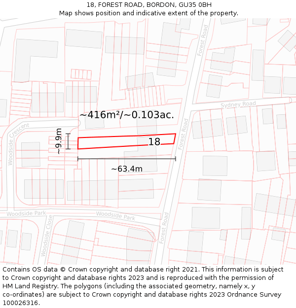 18, FOREST ROAD, BORDON, GU35 0BH: Plot and title map