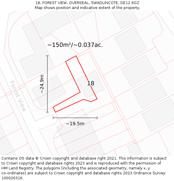 18, FOREST VIEW, OVERSEAL, SWADLINCOTE, DE12 6GZ: Plot and title map
