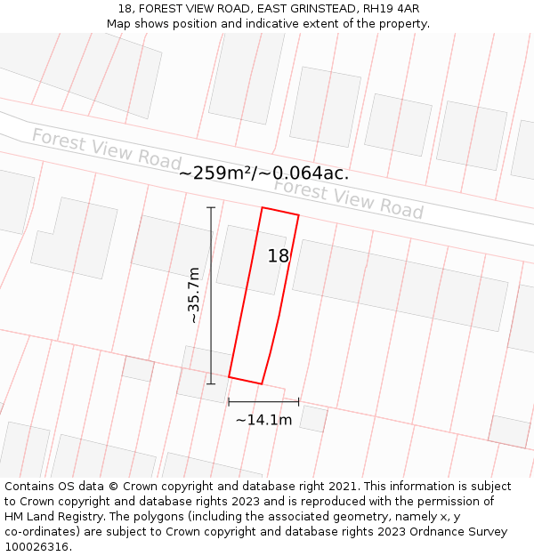 18, FOREST VIEW ROAD, EAST GRINSTEAD, RH19 4AR: Plot and title map