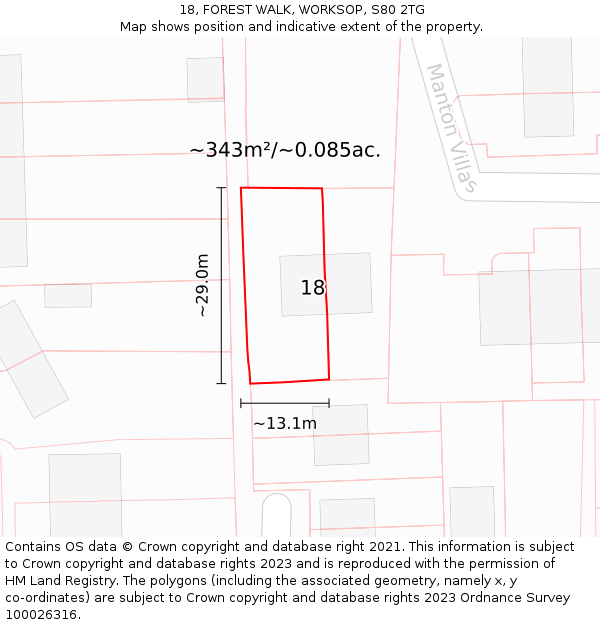 18, FOREST WALK, WORKSOP, S80 2TG: Plot and title map