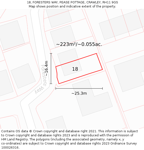 18, FORESTERS WAY, PEASE POTTAGE, CRAWLEY, RH11 9GS: Plot and title map