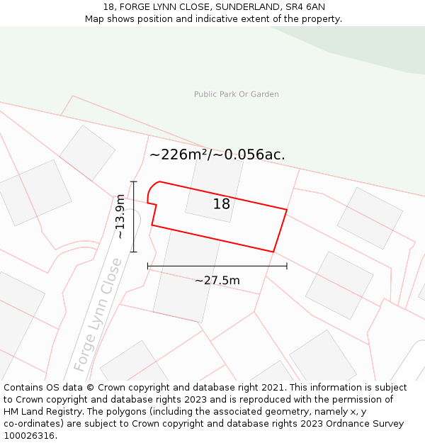 18, FORGE LYNN CLOSE, SUNDERLAND, SR4 6AN: Plot and title map