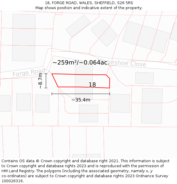 18, FORGE ROAD, WALES, SHEFFIELD, S26 5RS: Plot and title map