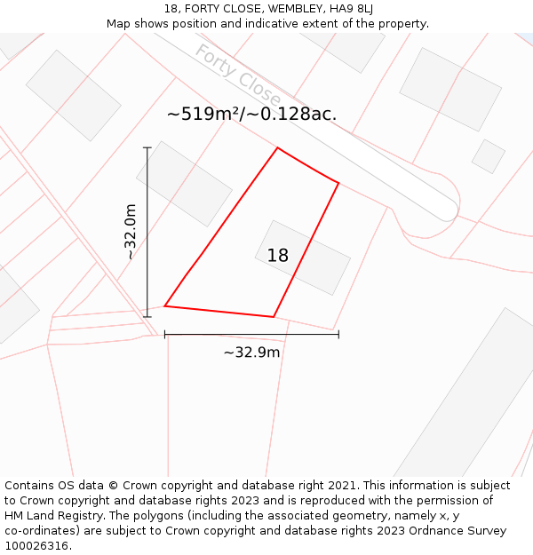 18, FORTY CLOSE, WEMBLEY, HA9 8LJ: Plot and title map
