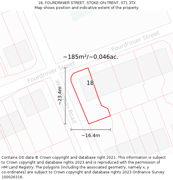 18, FOURDRINIER STREET, STOKE-ON-TRENT, ST1 3TX: Plot and title map
