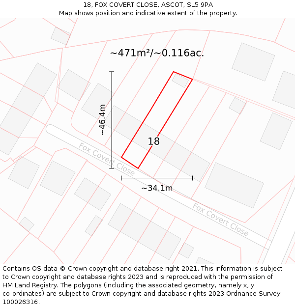 18, FOX COVERT CLOSE, ASCOT, SL5 9PA: Plot and title map