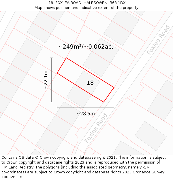18, FOXLEA ROAD, HALESOWEN, B63 1DX: Plot and title map