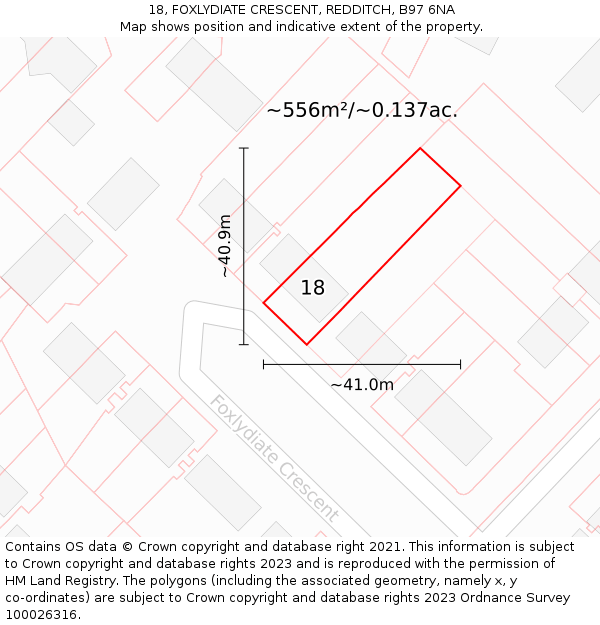 18, FOXLYDIATE CRESCENT, REDDITCH, B97 6NA: Plot and title map