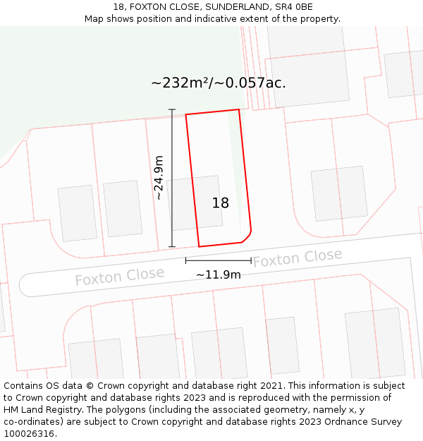 18, FOXTON CLOSE, SUNDERLAND, SR4 0BE: Plot and title map
