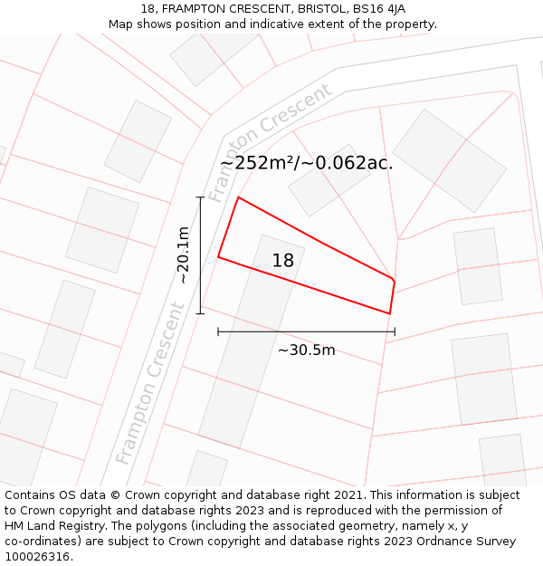 18, FRAMPTON CRESCENT, BRISTOL, BS16 4JA: Plot and title map