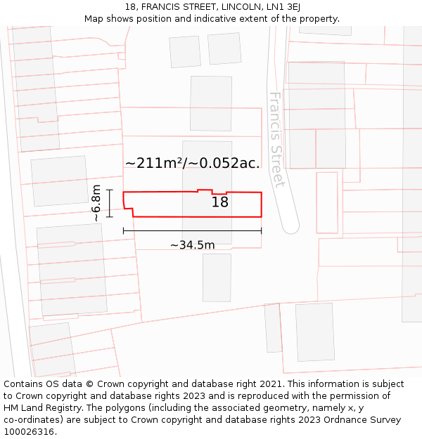 18, FRANCIS STREET, LINCOLN, LN1 3EJ: Plot and title map
