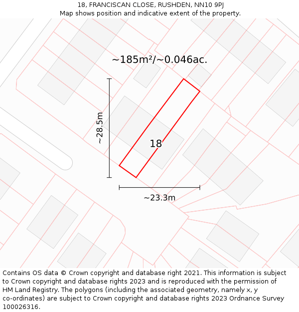 18, FRANCISCAN CLOSE, RUSHDEN, NN10 9PJ: Plot and title map