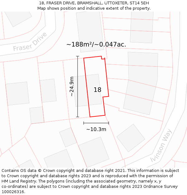 18, FRASER DRIVE, BRAMSHALL, UTTOXETER, ST14 5EH: Plot and title map