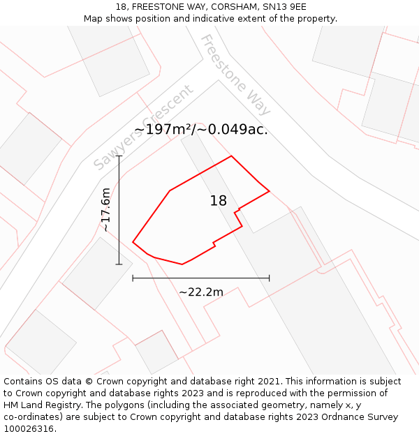 18, FREESTONE WAY, CORSHAM, SN13 9EE: Plot and title map