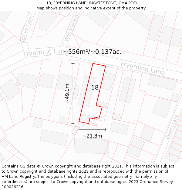18, FRYERNING LANE, INGATESTONE, CM4 0DD: Plot and title map