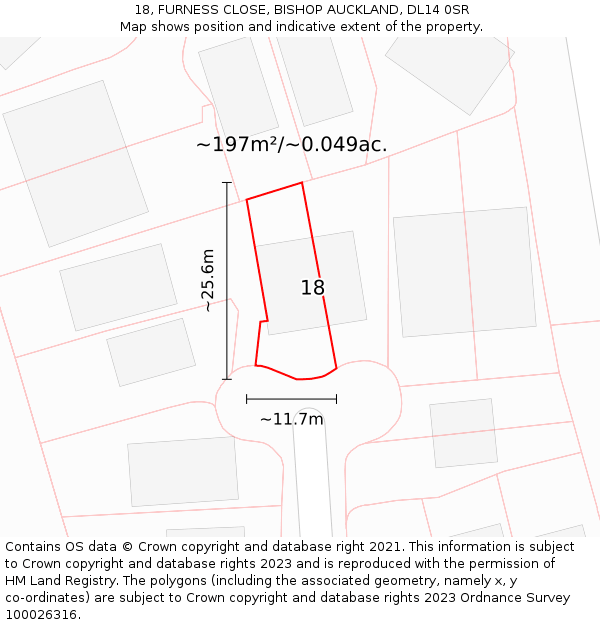 18, FURNESS CLOSE, BISHOP AUCKLAND, DL14 0SR: Plot and title map