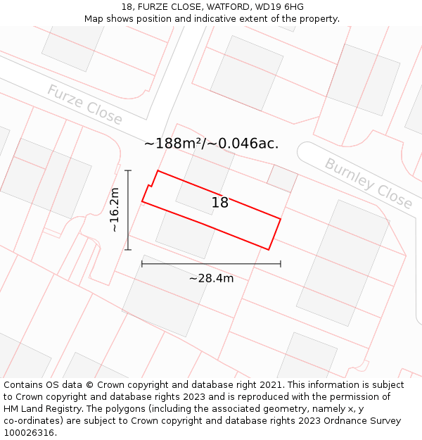 18, FURZE CLOSE, WATFORD, WD19 6HG: Plot and title map