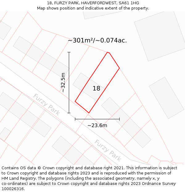 18, FURZY PARK, HAVERFORDWEST, SA61 1HG: Plot and title map
