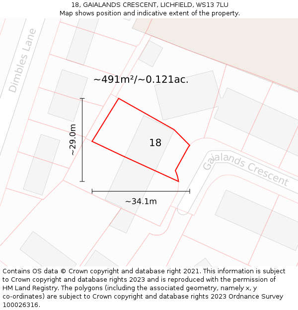 18, GAIALANDS CRESCENT, LICHFIELD, WS13 7LU: Plot and title map