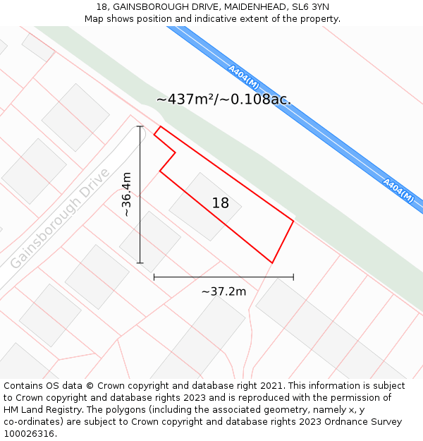18, GAINSBOROUGH DRIVE, MAIDENHEAD, SL6 3YN: Plot and title map
