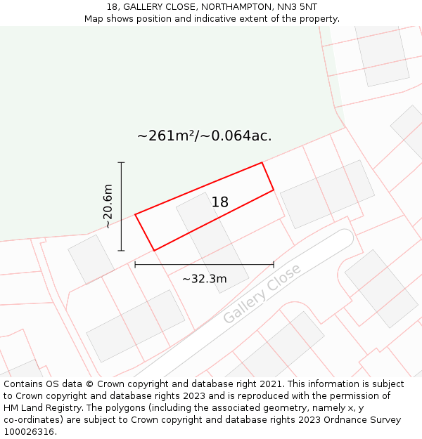 18, GALLERY CLOSE, NORTHAMPTON, NN3 5NT: Plot and title map