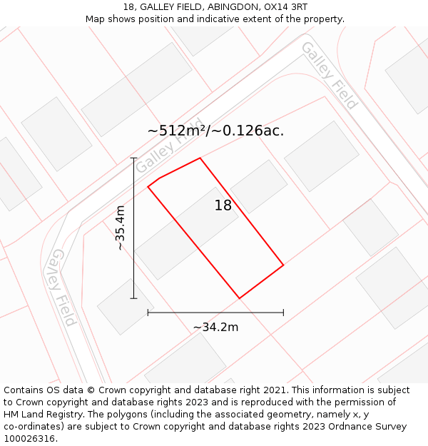 18, GALLEY FIELD, ABINGDON, OX14 3RT: Plot and title map